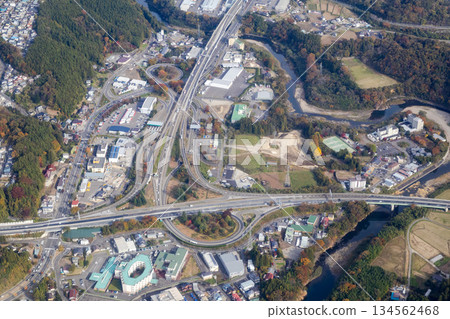 Aerial view of the Sendai Minami Interchange on the Tohoku Expressway 134562468