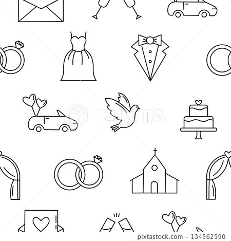 A cute line art wedding themed seamless pattern. Bridal print. 134562590