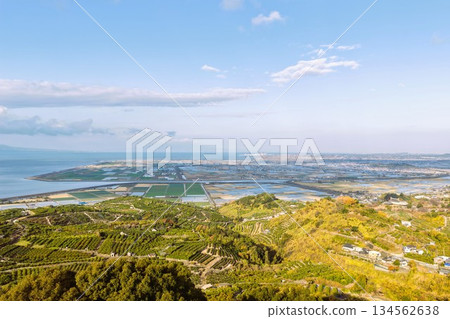 Reclaimed land of Ariake Sea (Shimabara Bay) seen from Mt. Kinpu 134562638