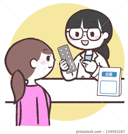 Illustration of a woman receiving medication instructions 134563267