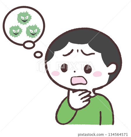 男孩喉嚨痛的插圖 134564571