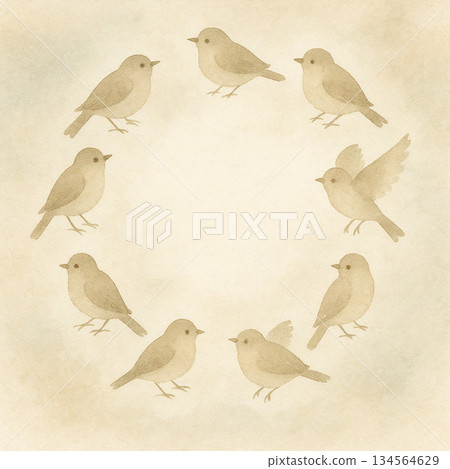 Small bird series: Japanese-style frame background of small birds arranged in a circle 134564629