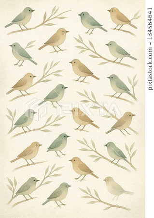 鳥類系列：一種結合了樹枝和鳥類的自然圖案。 134564641