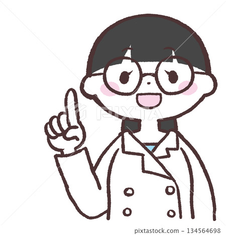 一位身穿白大褂的女子指向前方的插圖 134564698