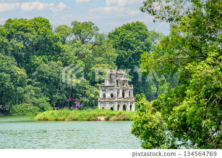 Turtle Tower at Hoan Kiem Lake on a Sunny Day, Hanoi, Vietnam Turtle Tower at Hoan Kiem Lake on a Sunny Day, Hanoi, Vietnam 134564769