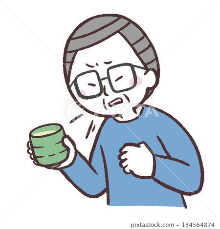 圖：一位老人被茶杯噎住 134564874