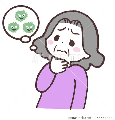 圖：一位喉嚨痛的老婦人 134564878