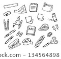 Stationery set, hand-drawn style, line drawing 134564898