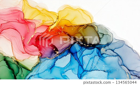 High-quality, thin, and light alcohol ink art in a rainbow, AI-generated, 16:9 size 134565044