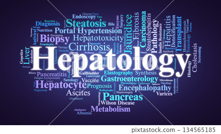 Hepatology Word Cloud. Essential Terms for Liver Health and Digestive System Disorders 134565185