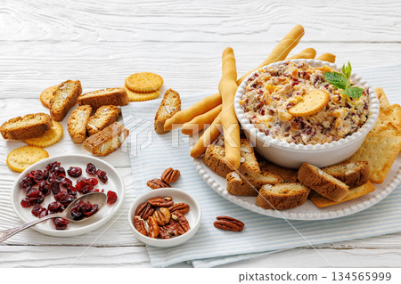 cranberry apricot cheese spread in a bowl cranberry apricot cheese spread in a bowl 134565999