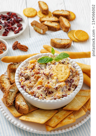 cranberry apricot cheese spread in a bowl cranberry apricot cheese spread in a bowl 134566002