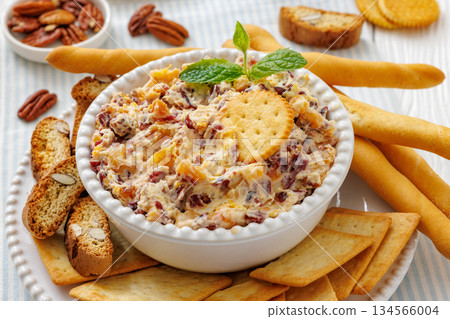 cranberry apricot cheese spread in a bowl cranberry apricot cheese spread in a bowl 134566004