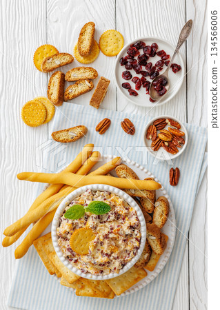 cranberry apricot cheese spread in a bowl cranberry apricot cheese spread in a bowl 134566006