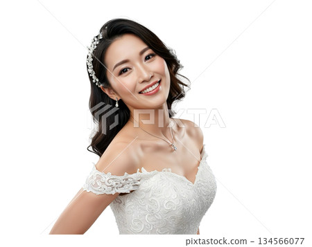 微笑的日本新娘上半身肖像,身著婚紗,儀態端莊優雅(透明背景) 微笑的日本新娘上半身肖像,身著婚紗,儀態端莊優雅(透明背景) 134566077