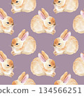 Seamless pattern of rabbits on a violet background. Watercolor illustration. For fabric, wallpaper, packing paper, greeting cards, design, decoration and illustration. 134566251