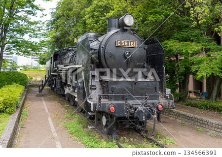 Old steam locomotive C59 161 in a Hiroshima city park 134566391