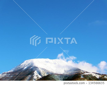 Calm blue skies and snow-covered mountains Calm blue skies and snow-covered mountains 134566635
