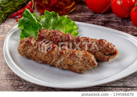 Grilled beef kebab minced meat Grilled beef kebab minced meat 134566870