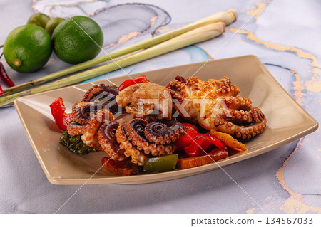 Gourmet grilled octopus with vegetables Gourmet grilled octopus with vegetables 134567033