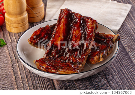 Grilled pork ribs with barbecue sauce Grilled pork ribs with barbecue sauce 134567063