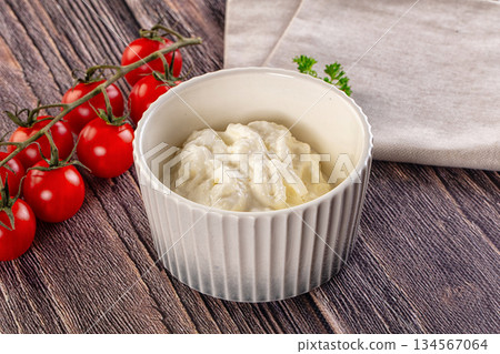 Italian delicous stracciatella young soft cheese Italian delicous stracciatella young soft cheese 134567064