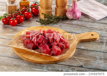 Raw beef cubes for cooking 134567073