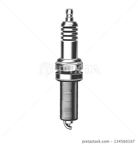Automobile spark plug icon isolated on white background. Vector. Concept for expert service car repair center, restoration and car club in monochrome style. Automobile spark plug icon isolated on white background. Vector. Concept for expert service car repair center, restoration and car club in monochrome style. 134568187