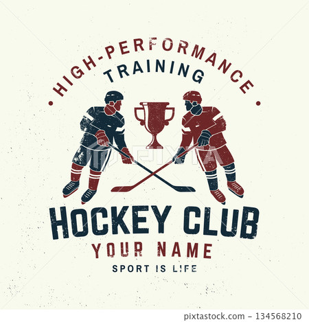 Hockey club logo, badge design. Concept for shirt or logo, print, stamp or tee. Winter sport. Vector illustration. Hockey championship. 134568210
