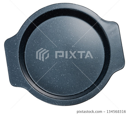 Round baking dish with granite coating on isolated background Round baking dish with granite coating on isolated background 134568316