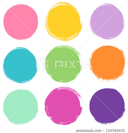 Set of round vector shapes in bright colors, abstract graphic design elements for package and product design, banners and buttons Set of round vector shapes in bright colors, abstract graphic design elements for package and product design, banners and buttons 134568435