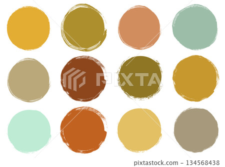 Vector set with round doodle shapes with rough edges in neutral warm earthy autumn colors, Abstract painted graphic design elements 134568438