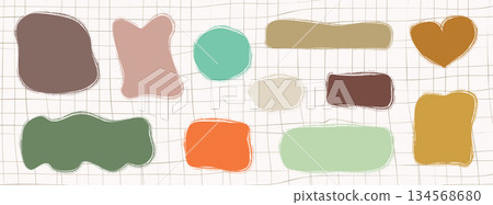 Painted vector organic blob shape in warm neutral earthy colors, fun asymmetrical doodle shapes for frames, text box, speech bubbles Painted vector organic blob shape in warm neutral earthy colors, fun asymmetrical doodle shapes for frames, text box, speech bubbles 134568680