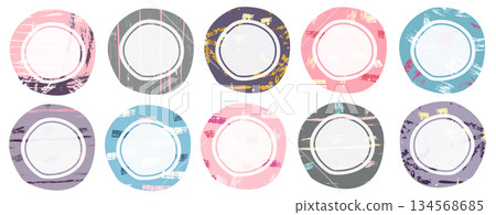 Round modern vector textured labels, gift tags, for product design, food, cosmetics Round modern vector textured labels, gift tags, for product design, food, cosmetics 134568685