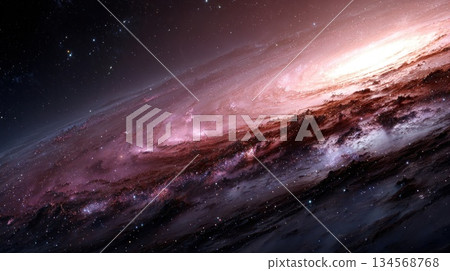 Stunning view of a spiral galaxy with vivid colors from outer space 134568768