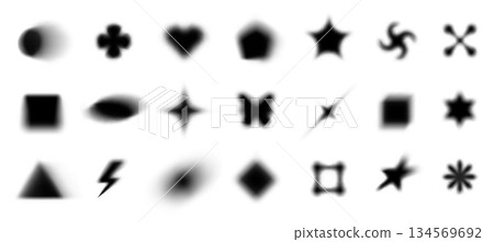 Y2K blurry black shapes. Grunge flower, heart and star, butterfly with soft blur and vintage aura effect. Abstract vector elements with smooth fade and blur transition. Retro future sticker, frame Y2K blurry black shapes. Grunge flower, heart and star, butterfly with soft blur and vintage aura effect. Abstract vector elements with smooth fade and blur transition. Retro future sticker, frame 134569692