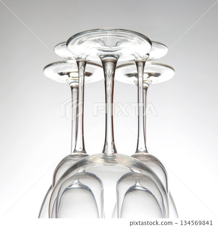 Stacked wine glasses showcase elegance and simplicity in a minimalist display 134569841
