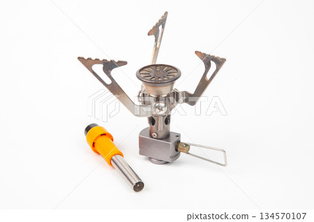 Compact camping stove with igniter for outdoor cooking adventures 134570107