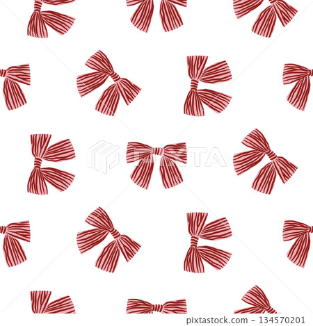 Vector coquette bow pattern. Red seamless elegant ribbon pattern. Vector preppy pattern 134570201