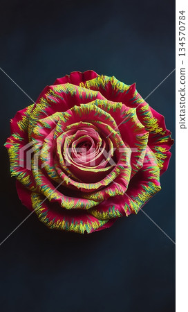 Artistic Rose Flower with Psychedelic Rainbow Colors Against Dark Dramatic Background Artistic Rose Flower with Psychedelic Rainbow Colors Against Dark Dramatic Background 134570784