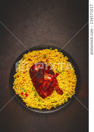 kabsa, rice with chicken, Saudi Arabian dish, national dish, homemade, no people, 134571017