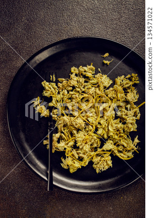 Jonjoli, Colchian klekachka, Georgian appetizer, pickled jonjoli, no people 134571022