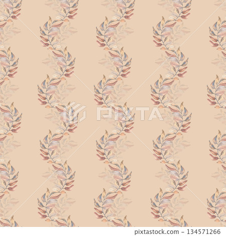 Wavy branches flowing vertical movement hand painted watercolor seamless pattern isolated. Vintage autumn tones foliage repeat background for seasonal tableware, wallpaper, and textile. Wavy branches flowing vertical movement hand painted watercolor seamless pattern isolated. Vintage autumn tones foliage repeat background for seasonal tableware, wallpaper, and textile. 134571266