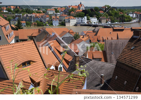 View of the house and roof Meissen during the summer 2013 floods 134571299