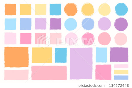 Vector set with doodle square, rectangle and circle geometric shapes in light pastel colors for kids, babies invitation and Easter designs 134572448