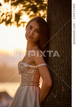 Slavic Woman in Lace Dress by Tree Slavic Woman in Lace Dress by Tree 134572485