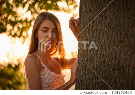 Slavic Woman in Lace Dress by Tree Slavic Woman in Lace Dress by Tree 134572490