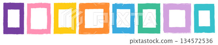 Colorful vector set with various doodle rectangular frames and borders with rough edges, graphic element for kids designs, backgrounds Colorful vector set with various doodle rectangular frames and borders with rough edges, graphic element for kids designs, backgrounds 134572536
