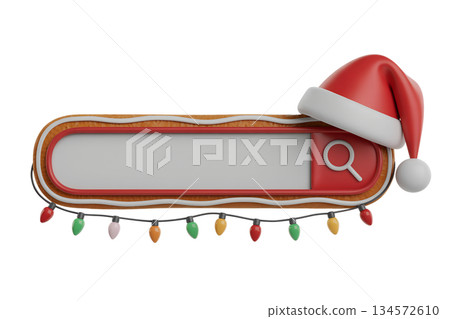 Festive 3d gingerbread cookie-style search bar decorated with christmas lights and santa hat, perfect for holiday websites and seasonal ui Festive 3d gingerbread cookie-style search bar decorated with christmas lights and santa hat, perfect for holiday websites and seasonal ui 134572610