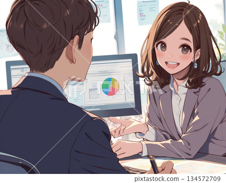 女商人2用手勢解釋展示的內容 134572709